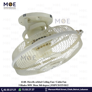 Havells Ciera Orbital Ceiling Fan / Cabin Fan Ivory Rotatable (360°) 3 Blades 90W 30cm | FHPCISTIVR12 | مروحة سقففراشات لولبية عاجي