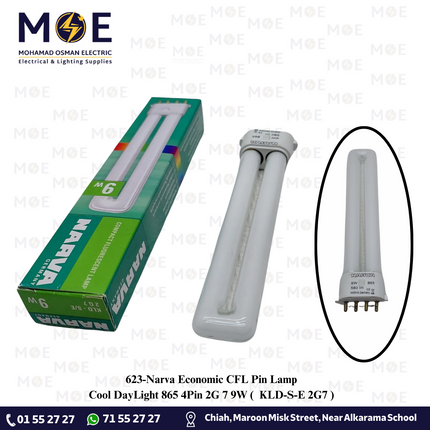 Narva Economic CFL Pin Lamp Cool DayLight 865 4Pin 2G 7 9W | KLD-S/E 2G7 | لمبة شك توفير كول دايلايت