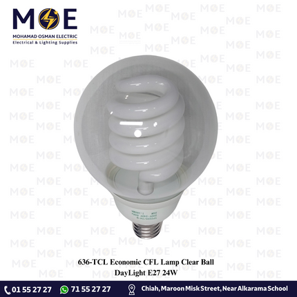 TCL Economic CFL Lamp Clear Ball DayLight E27 24W | لمبة توفير برم بول شفاف دايلايت