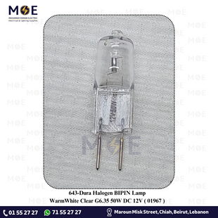 Dura Halogen BIPIN Lamp WarmWhite Clear G6.35 50W DC 12V | 01967 | لمبة شك هالوجين ورم وايت
