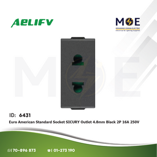 Master Euro American Standard Socket SICURY Outlet 4.8mm Black 2P 16A 250V | 6002-BL | بريز امريكي اوروبي امان اسود