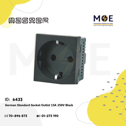 Master German Standard Socket Outlet 15A 250V Black | 6018-BL | بريز شوكو اسود