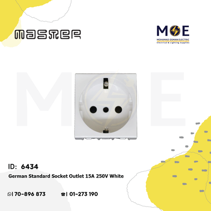 Master German Standard Socket Outlet 15A 250V White | 6018 | بريز شوكو ابيض