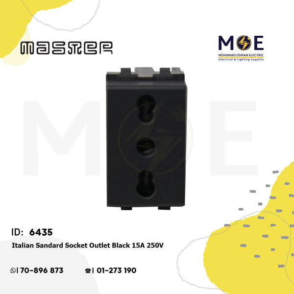 Master Italian Sandard Socket Outlet Black 15A 250V | 6034-Bl | بريز امان اسود