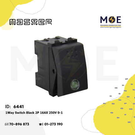 Master 1Way Switch Black 2P 16AX 250V 0-1 | 6030-BL | مفتاح مفرد خطين اسود