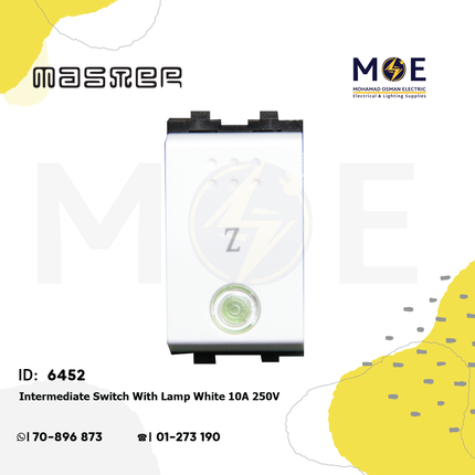 Master Intermediate Reversing Switch With Lamp White 10A 250V | 6008 | مفتاح تربل دركسيون ابيض
