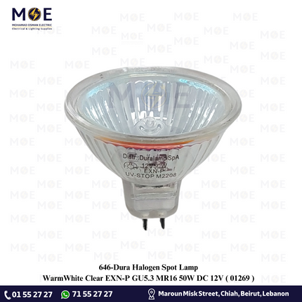 Dura Halogen Spot Lamp WarmWhite Clear EXN-P GU5.3 MR16 50W DC 12V | 01269 | لمبة سبوت هالوجين شفاف