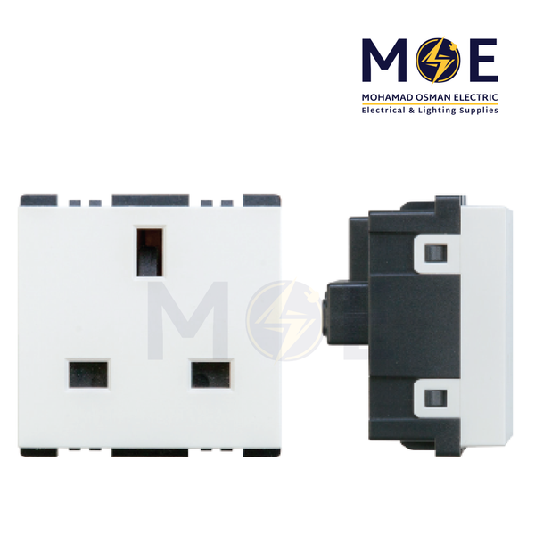 SAS Eco English Standard Socket Sicury Outlet White 2P+E 13A 250V | Eco-50-208 | بريز انكليزي امان ابيض