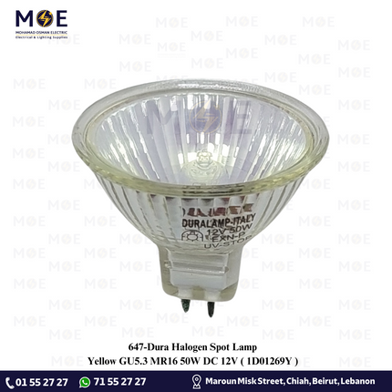 Dura Halogen Spot Lamp Yellow GU5.3 MR16 50W DC 12V | 1D01269Y | لمبة سبوت هالوجين اصفر