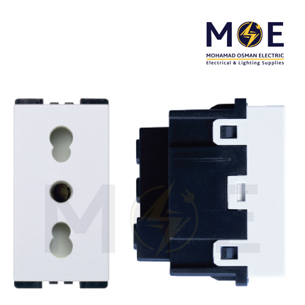 SAS Eco Shuttered Italian Standard Socket Outlet White 2P+E 16A 250V | Eco-50-203-ITL | بريز امان ابيض