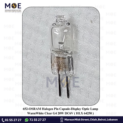 OSRAM Halogen Pin Capsule/Display Optic Lamp WarmWhite Clear G4 20W DC6V | HLX 64250 | لمبة شك هالوجين شفاف