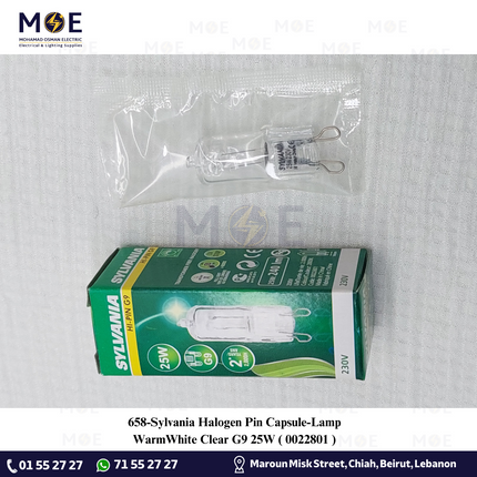 Sylvania Halogen Pin Capsule/Lamp WarmWhite Clear G9 25W | 0022801 | لمبة شك هالوجين شفاف