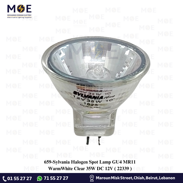 Sylvania Halogen Spot Lamp GU4 MR11 WarmWhite Clear 35W DC 12V | 22339 | لمبة سبوت هالوجين ورم وايت