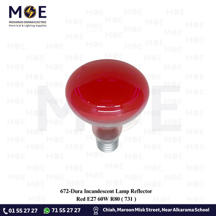 Dura Incandescent Lamp Reflector Red E27 60W R80 | 731 | لمبة عادي برم احمر