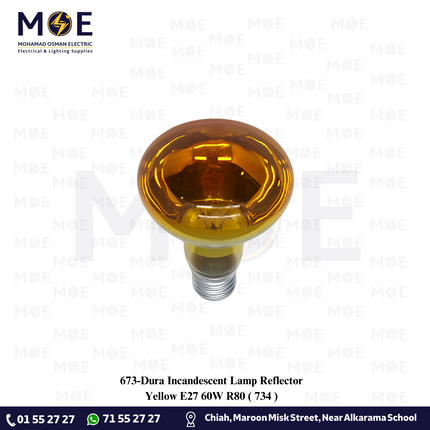 Dura Incandescent Lamp Reflector Yellow E27 60W R80 | 734 | لمبة عادي برم اصفر