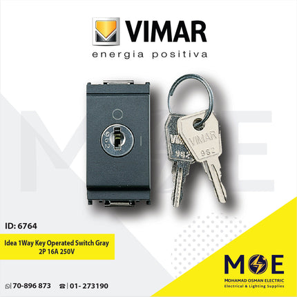 Vimar Idea 1Way Key Operated Switch Gray 2P 16A 250V | 16165 | مفتاح مع قفل رمادي اسود