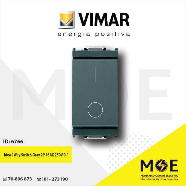 Vimar Idea 1Way Switch Gray 2P 16AX 250V 0-1 | 16016 | مفتاح مفرد خطين رمادي اسود