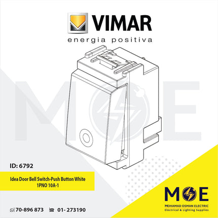 Vimar Idea Door Bell Switch/ Push Button White 1PNO 10A | 16080.B | كباس جرس داخلي مفرد ابيض