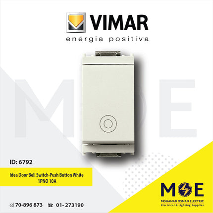 Vimar Idea Door Bell Switch/ Push Button White 1PNO 10A | 16080.B | كباس جرس داخلي مفرد ابيض