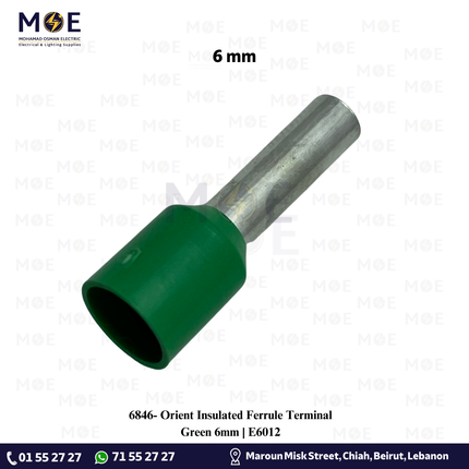 Orient Insulated Ferrule Terminal Green 6mm | E6012 | كوس انبوب اخضر