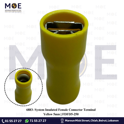 System Insulated Female Connector Terminal Yellow 5mm | FDFD5-250 | كوس جارور انتاية معزول اصفر