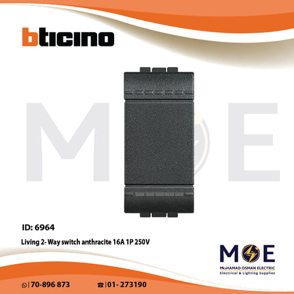 Bticino Living 2-way switch anthracite / Dark Gray / Black 16A 1P 250V | L4003N | مفتاح دركسيون اسود مع غطا