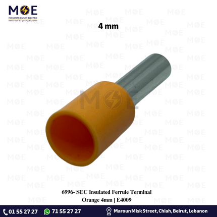 SEC Insulated Ferrule Terminal Orange 4mm | E4009 | كوس انبوب اورنج