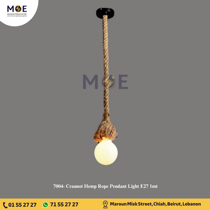Craunot Hemp Rope Pendant Light E27 1mt | تنزيلة حبل ليف