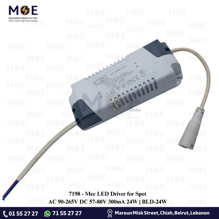 Mec LED Driver for Spot AC 90-265V DC 57-80V 300mA 24W | BLD-24W | ترانس ليد سبوت