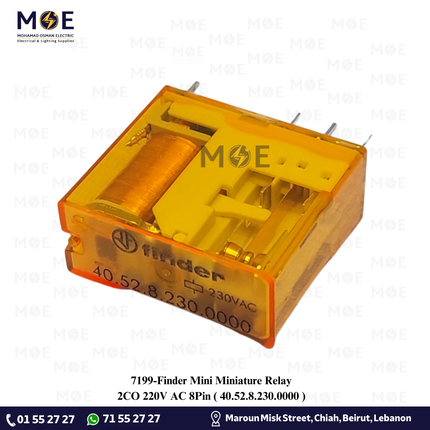 Finder Mini Miniature Relay 2CO 220V AC 8Pin | 40.52.8.230.0000 | ريليه ميني