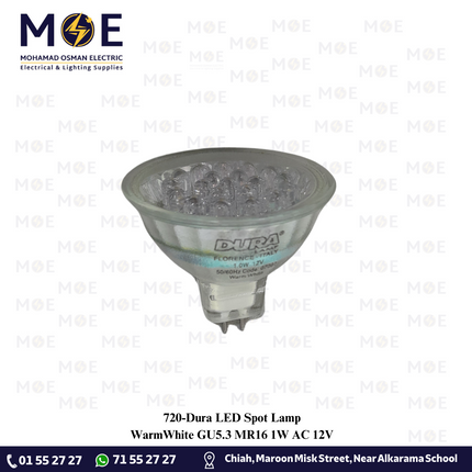 Dura LED Spot Lamp WarmWhite GU5.3 MR16 1W AC 12V | لمبة سبوت ليد ورم وايت
