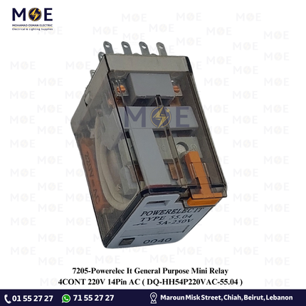 Powerelec It General Purpose Mini Relay 4CONT 220V 14Pin AC | DQ-HH54P220VAC-55.04 | ريليه ميني اربعة توش