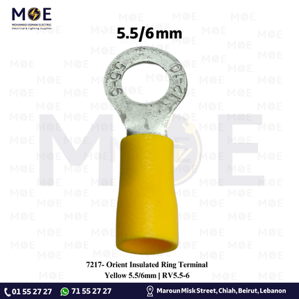 Orient Insulated Ring Terminal Yellow 5.5mm / 6mm | RV5.5-6 | كوس حلقة اصفر