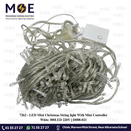 LED Mini Christmas String light White With Mini Controller 300LED 220V | D008-021 | حبل زينة ليد شفاف ضو ابيض دايلايت مع تطويلة