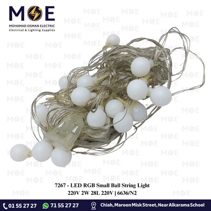 LED RGB Small Ball String Light 220V 2W 28L 220V | 6636/N2 | حبل زينة ليد شفاف طابات ملون اخضر و احمر و ازرق