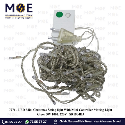 LED Mini Christmas String light Green With Mini Controller Moving Light 5W 100L 220V | SR1904KJ | حبل زينة ليد شفاف ضو اخضر