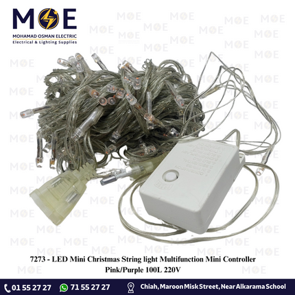 LED Mini Christmas String light Multifunction Mini Controller Pink/Purple 100L 220V | حبل زينة ليد شفاف ضو زهر/ موف ملون
