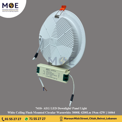 AEG LED Downlight/ Panel Light White Ceiling Flush Mounted Circular Warmwhite 3000K 4200Lm 19cm 42W | 16064 | سبوت ليد مدور هاي باور مخفي ابيض ورم وايت