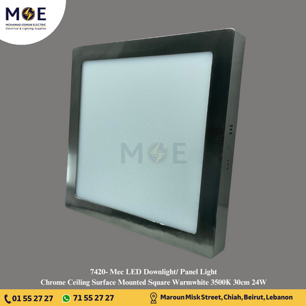 Mec LED Downlight/ Panel Light Chrome Ceiling Surface Mounted Square Warmwhite 3500K 30cm 24W | سبوت ليد مربع ظاهر كروم ورم وايت