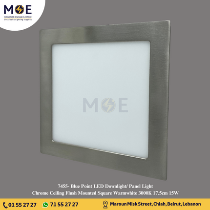 Blue Point LED Downlight/ Panel Light Chrome Ceiling Flush Mounted Square Warmwhite 3000K 17.5cm 15W | سبوت ليد مربع مخفي كروم ورم وايت