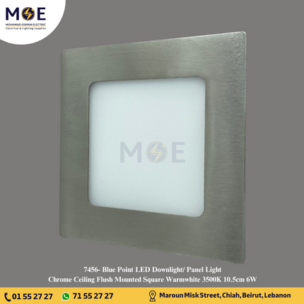 Blue Point LED Downlight/ Panel Light Chrome Ceiling Flush Mounted Square Warmwhite 3500K 10.5cm 6W | سبوت ليد مربع مخفي كروم ورم وايت