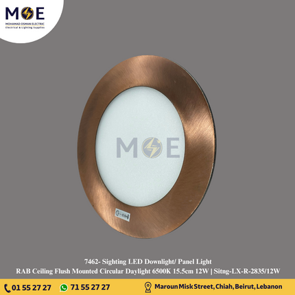 Sighting LED Downlight/ Panel Light RAB Ceiling Flush Mounted Circular Daylight 6500K 15.5cm 12W | Sitng-LX-R-2835/12W | سبوت ليد مدور مخفي برونز احمر دايلايت