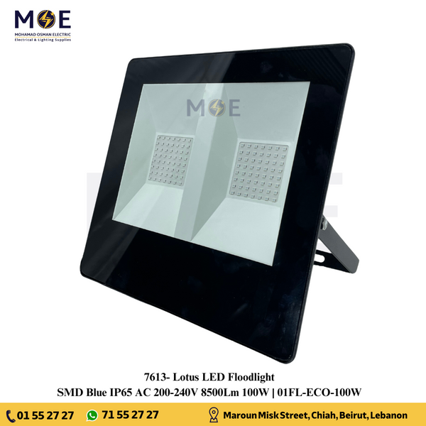 Lotus SMD LED Floodlight 100W Blue 8500Lm IP65 | 01FL-ECO-100W | برجكتور ليد انارة مطري اسود ضو ازرق