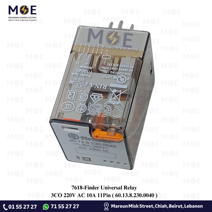 Finder Universal Relay 3CO 220V AC 10A 11Pin | 60.13.8.230.0040 | ريليه