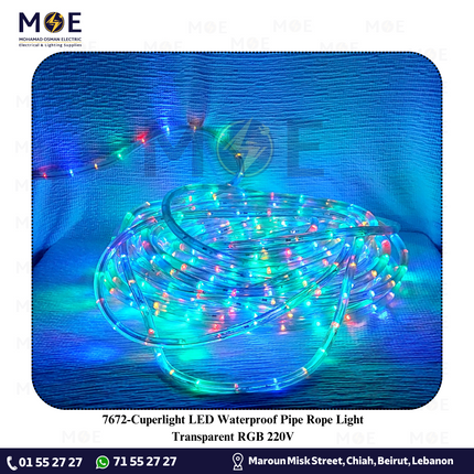 Cuperlight LED Waterproof Pipe Rope Light Transparent RGB 220V 100mt | نبريش ليد مبروم شفاف ملون اخضر و احمر و ازرق