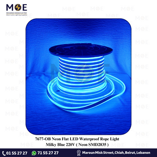 OB Neon Flat LED Waterproof Rope Light Milky Blue 220V 50mt | Neon SMD2835 | حبل ليد نيون ضو ازرق
