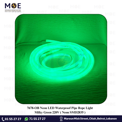 OB Neon LED Waterproof Pipe Rope Light Milky Green 220V 50mt | Neon SMD2835 | نبريش ليد مبروم حليبي ضو اخضر