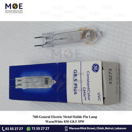 General Electric Metal Halide Pin Lamp WarmWhite 830 G8.5 35W | لمبة شك متل هالايد ورم وايت