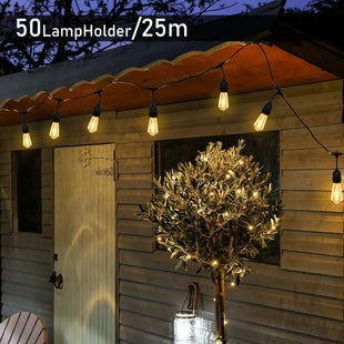 Cuperlight String Light Black Waterproof Wire 50 LampHolder E27 25mt Extendable