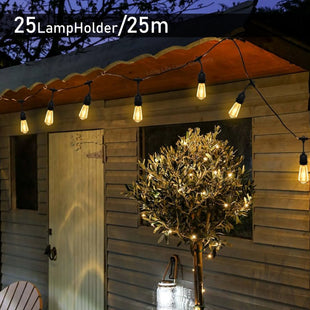 String Light Black Waterproof Wire 25 LampHolder E27 25mt Extendable
